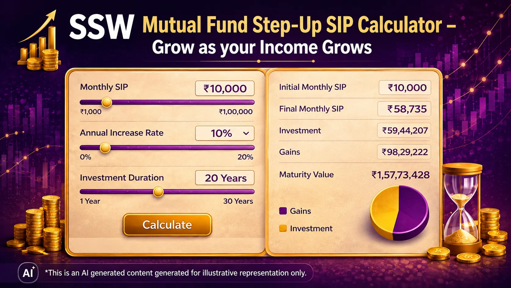 SSW Mutual Fund Step-Up SIP Calculator – Grow as your Income Grows